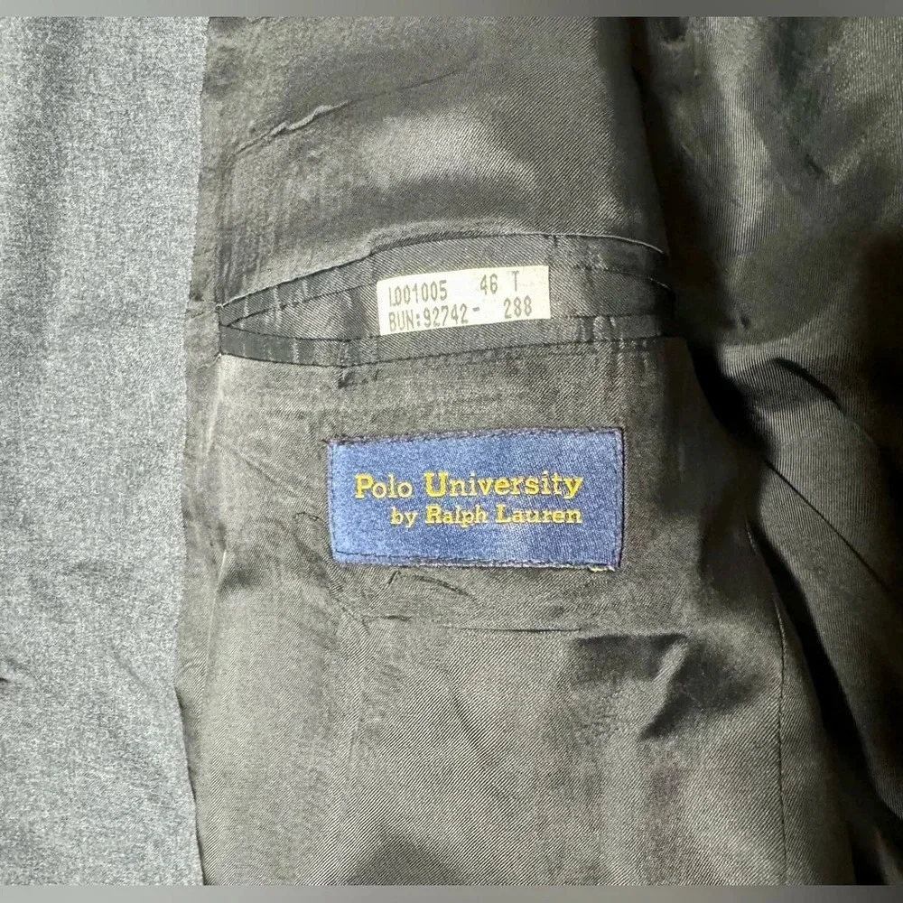 Polo University By Ralph Lauren Men’s Wool Blazer Jacket Gray Solid 46T